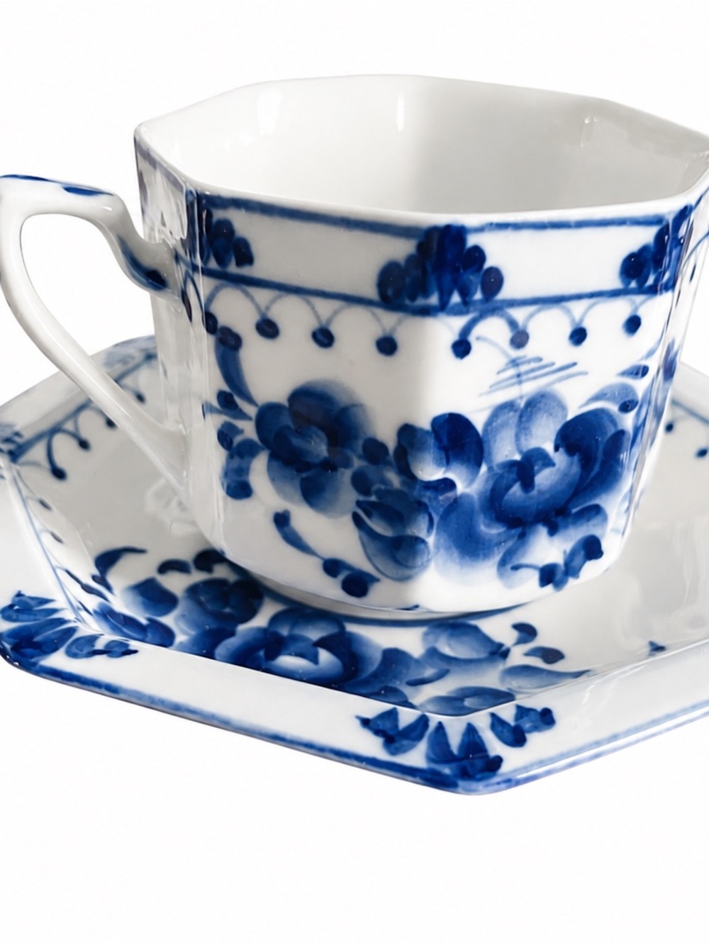Vintage Gzhel Porcelain Tea Set for 6 Blue & White USSR Soviet Style NEW